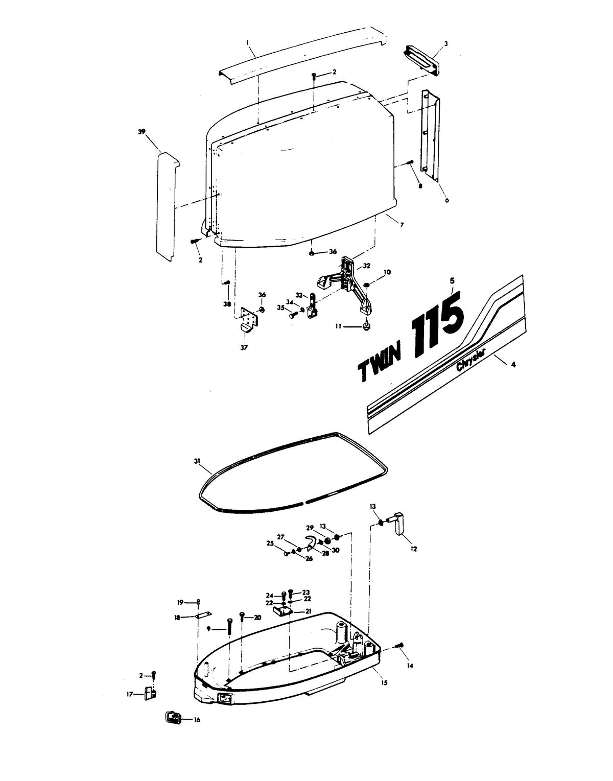 CHRYSLER 115 H.P. TWIN ENGINE COVER AND SUPPORT PLATE