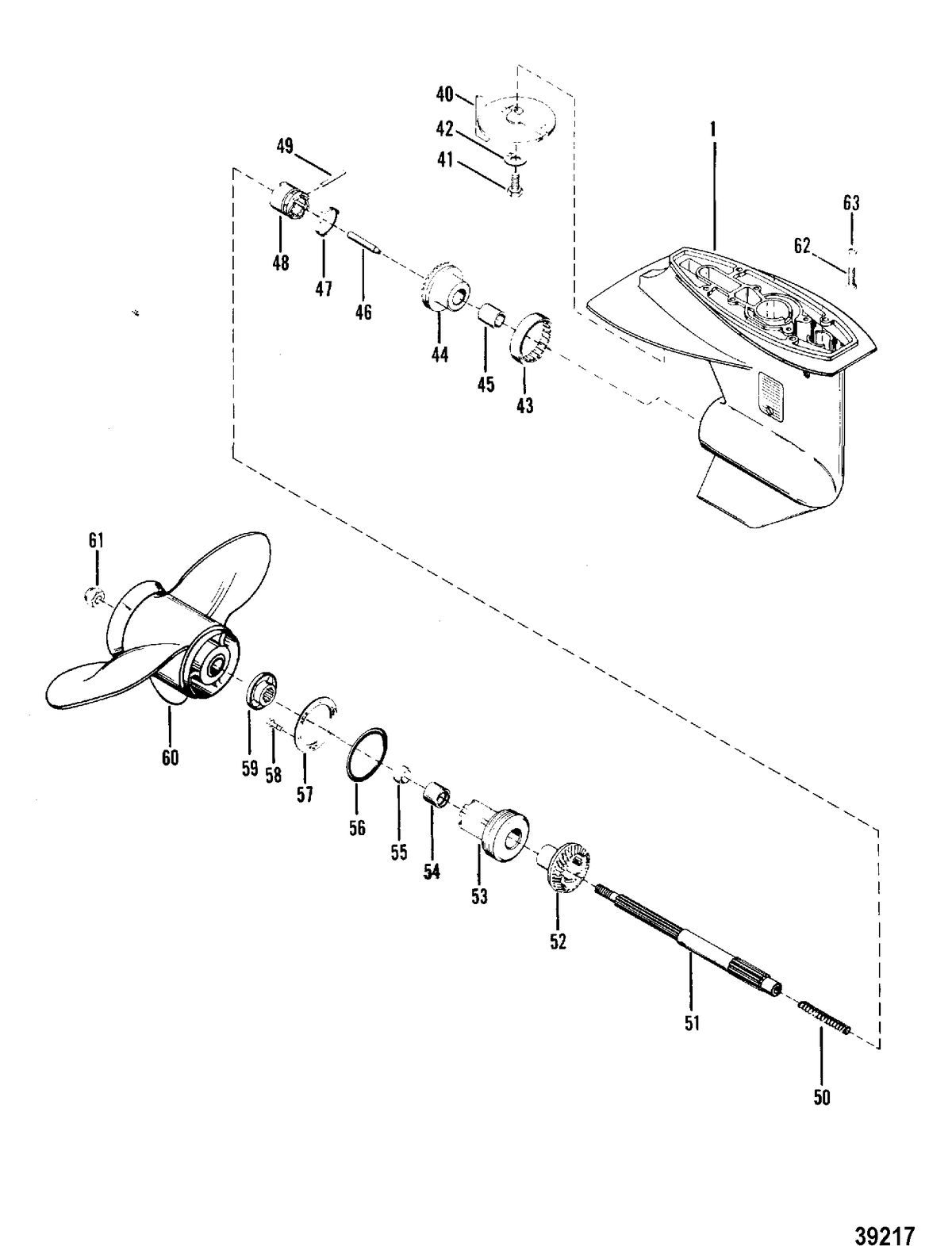 MERCURY MERC 25 GEAR HOUSING(PROPELLER SHAFT)