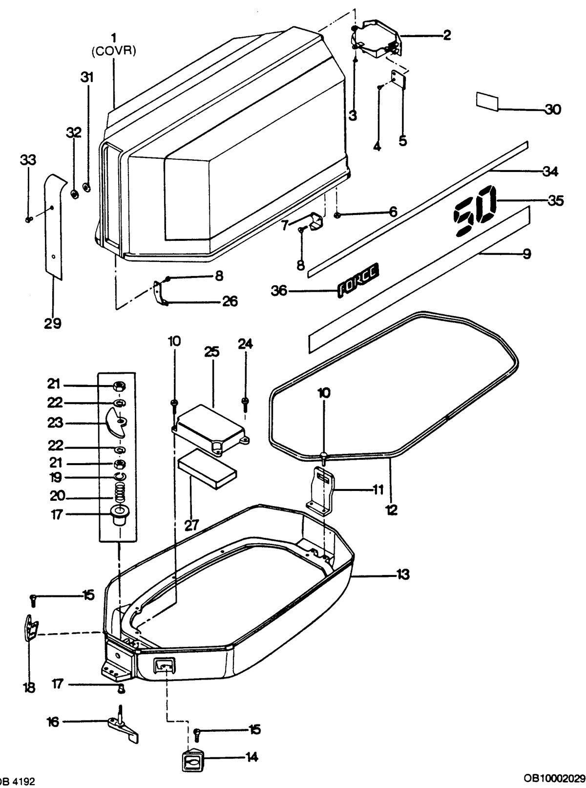 FORCE FORCE 1988 50 H.P. "A" MODELS ENGINE COVER AND SUPPORT PLATE