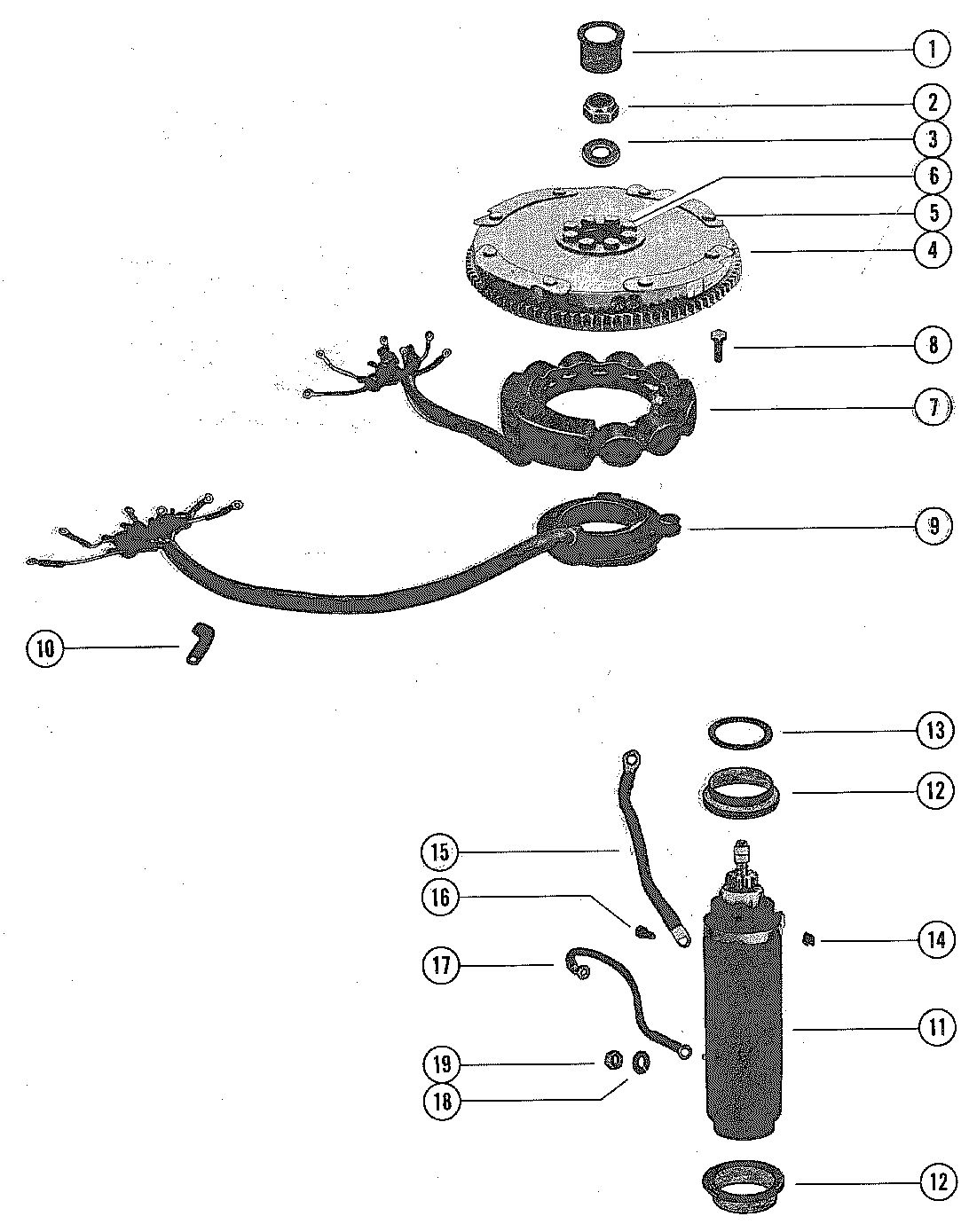 MERCURY MERC 140 FLYWHEEL, STARTER MOTOR AND STATOR