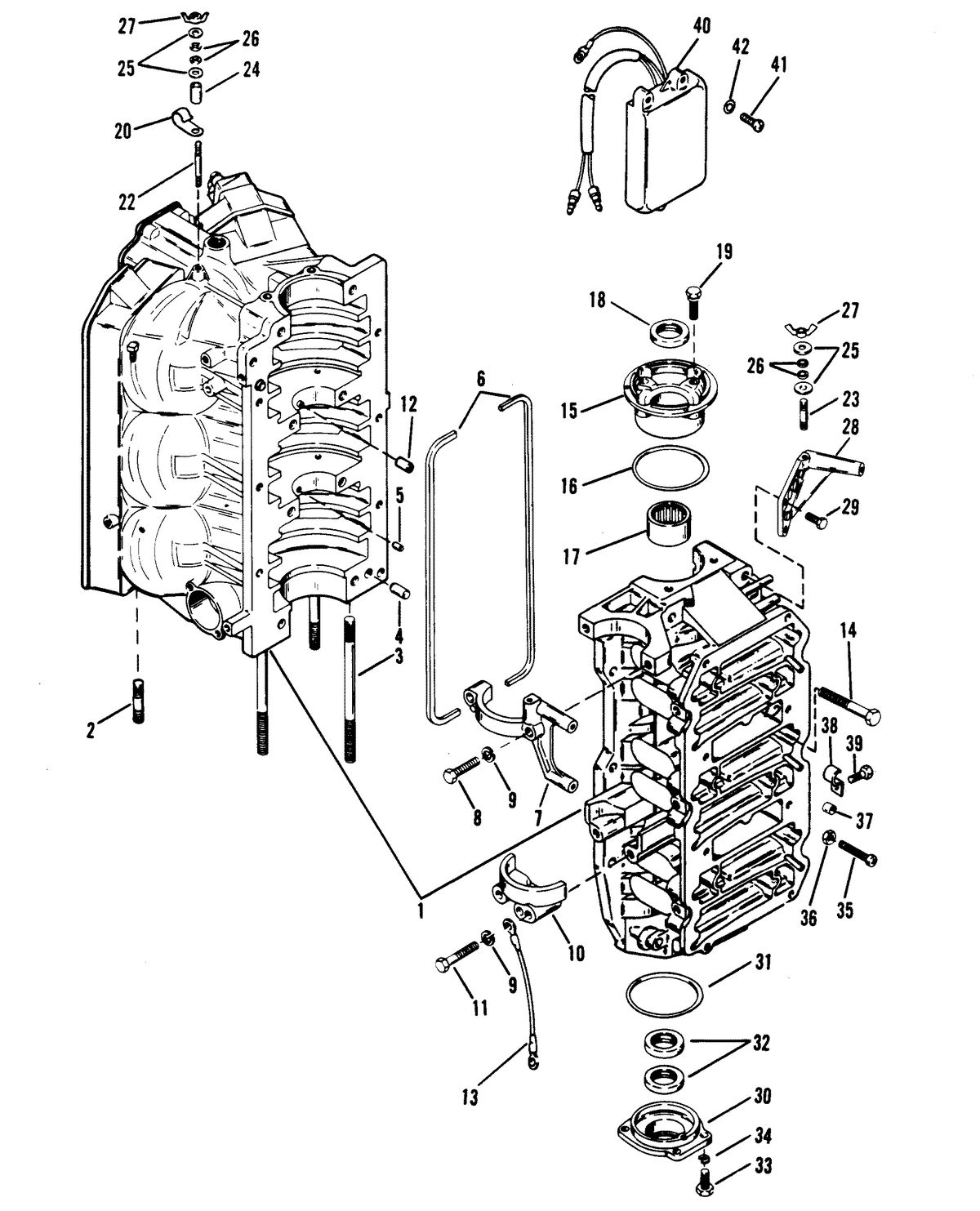 MARINER 175 SKI (EFI) CYLINDER BLOCK AND END CAPS