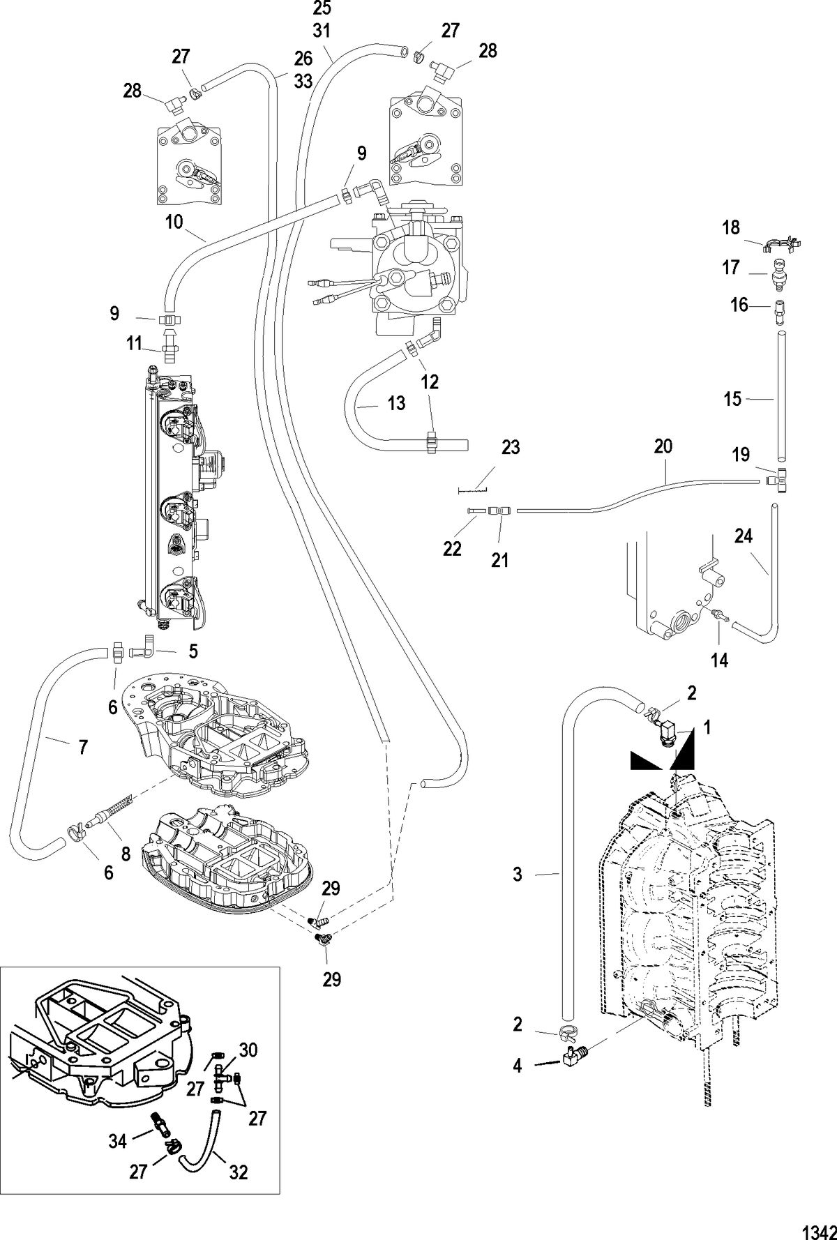 MERCURY/MARINER 135/150/175 DFI (2.5L) WATER HOSES