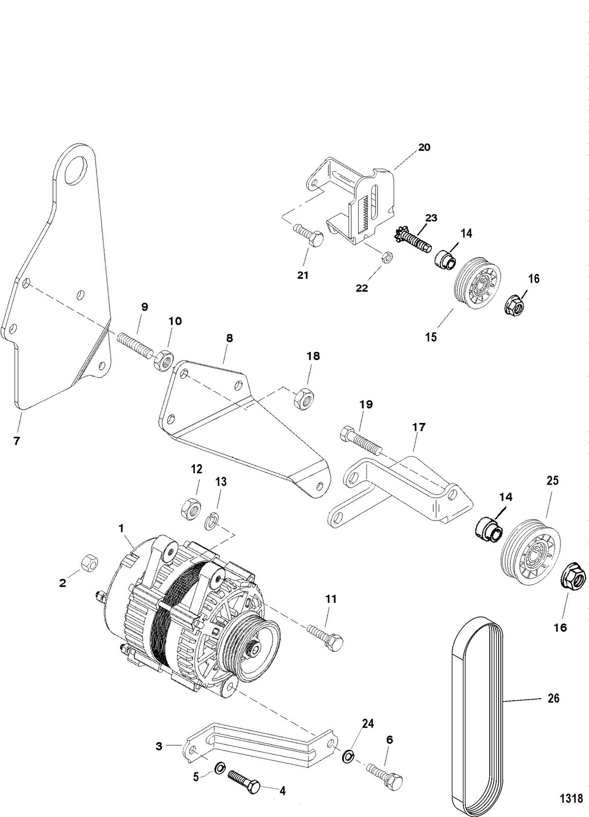 MERCRUISER 350/6.2L BLACK SCORPION SKI (GEN+) ALTERNATOR AND BRACKETS (DELCO)