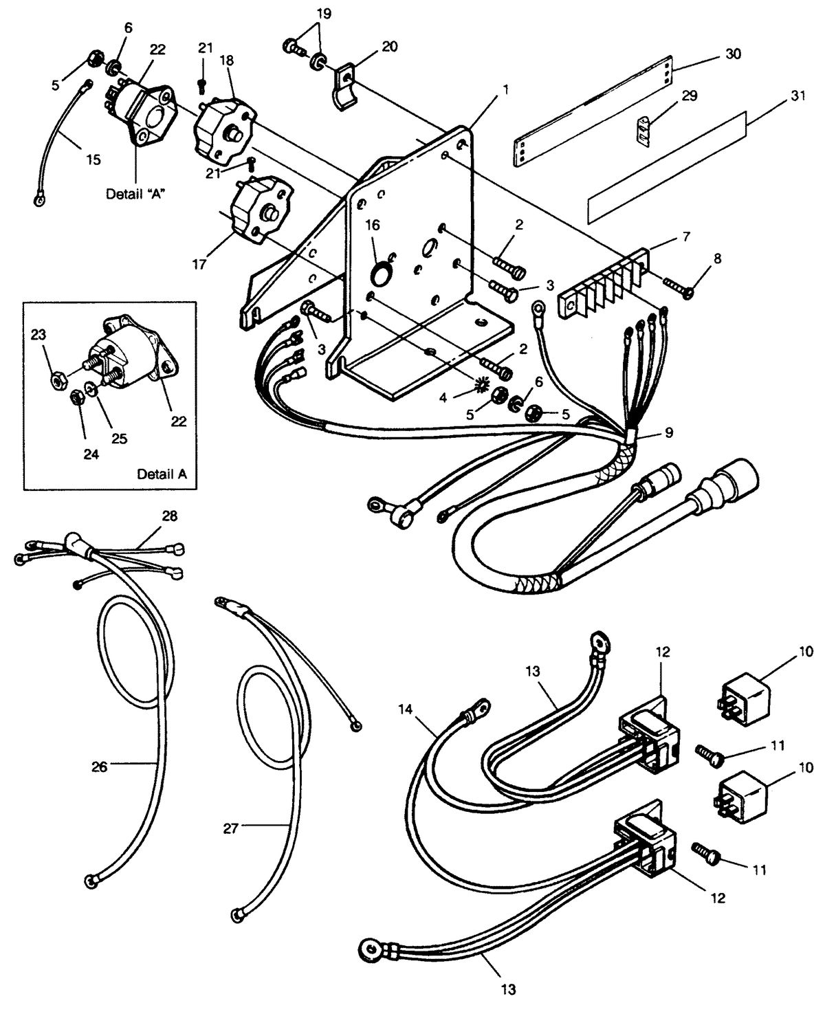 FORCE FORCE 1991 120 H.P "D" MODEL L-DRIVE TRIM PUMP BRACKET AND RELAYS
