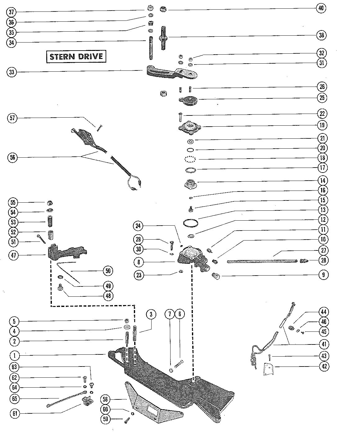 MERCRUISER 233 ENGINE SHIFT BRACKET, REVERSE LOCK VALVE AND ARM ASSEMBLY (STERN DR