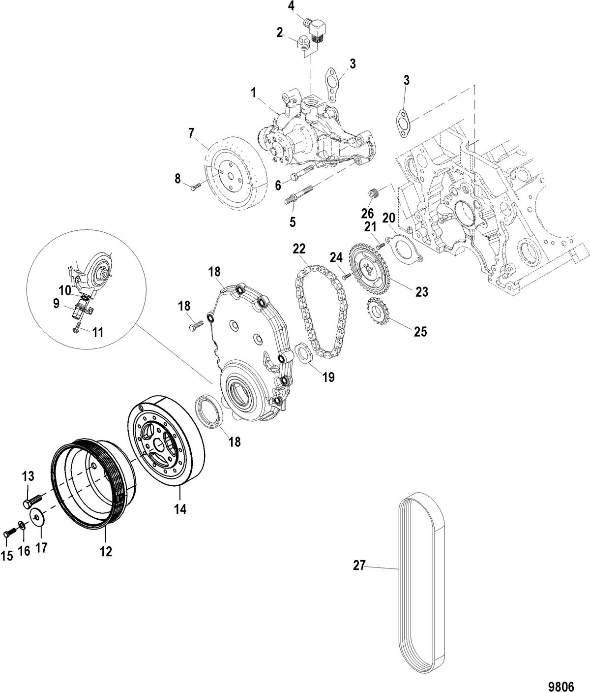 MERCRUISER 5.0L,350 MAG,MX 6.2L MPI STERNDRIVE Front Cover and Circulating Pump