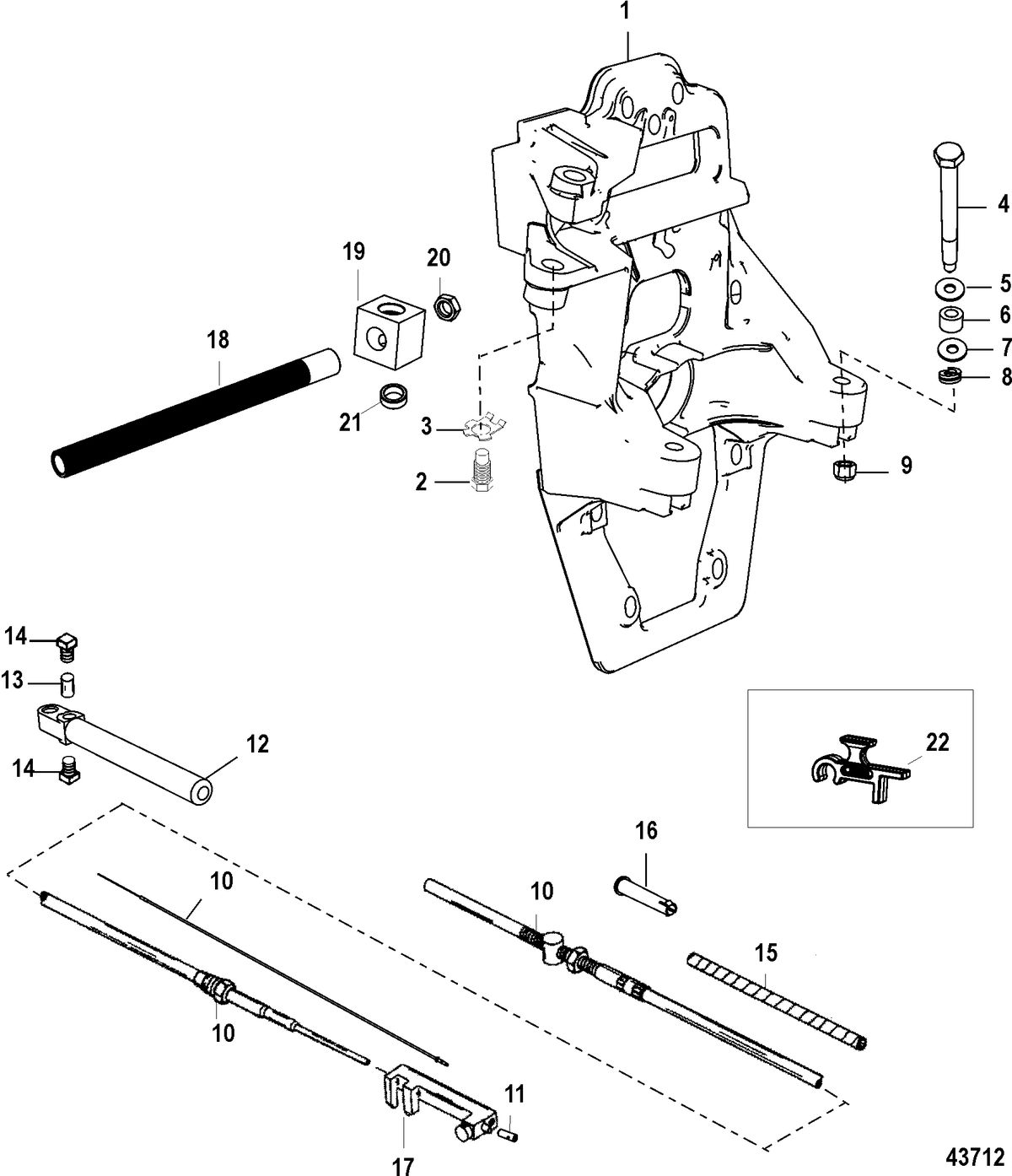 MERCRUISER ALPHA ONE GEN II STERNDRIVE AND TRANSOM ASSEMBLY TRANSOM PLATE AND SHIFT CABLE