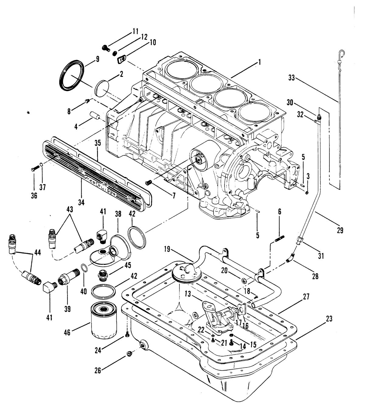 MERCRUISER 488R ENGINE CYLINDER BLOCK, OIL PUMP AND OIL PAN