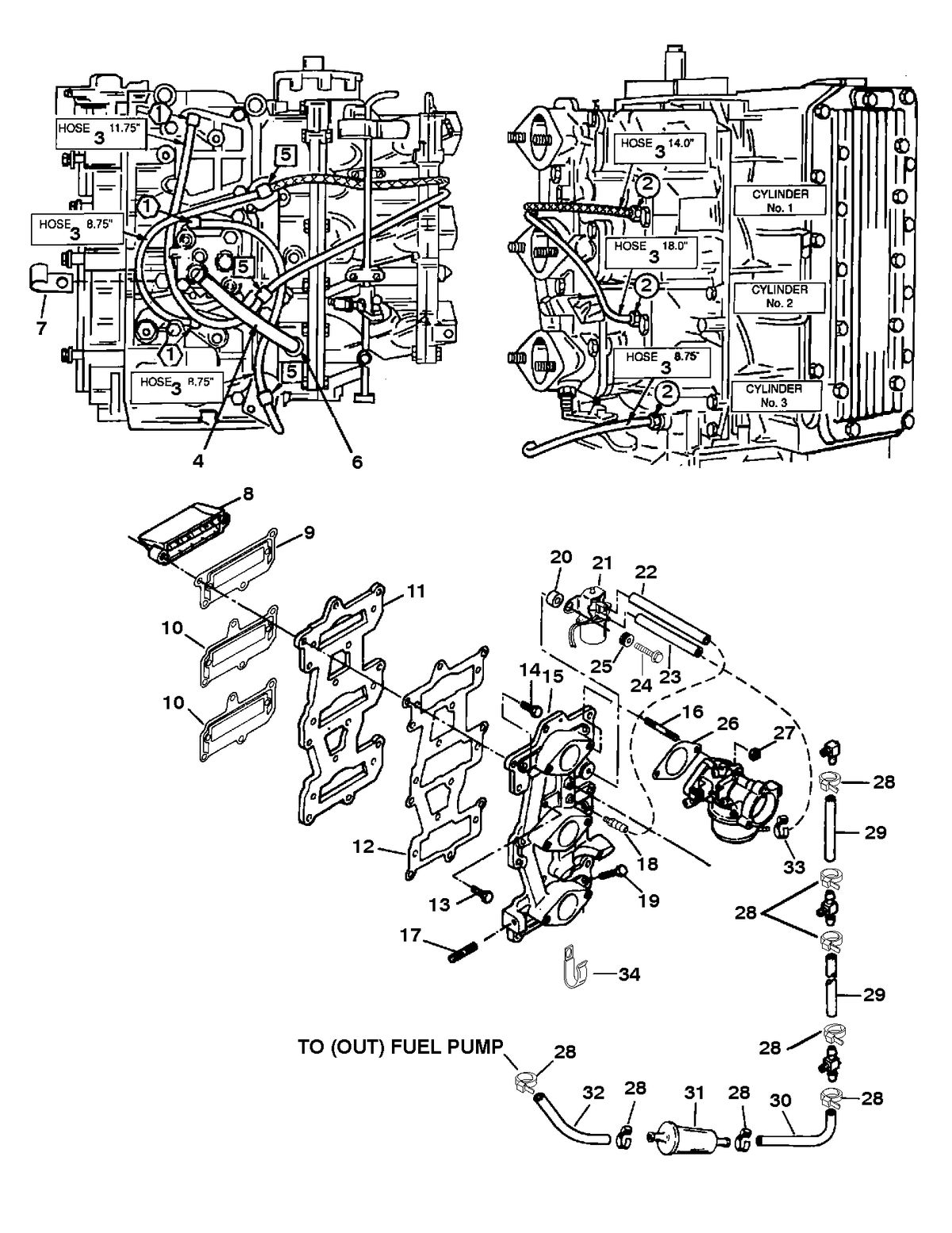 FORCE FORCE 90 H.P. (1998) REED PLATE AND RECIRCULATION SYSTEM