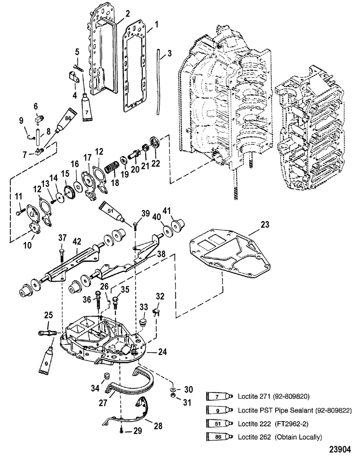 MERCURY/MARINER 135/150/175/200 XR6/MAGNUM III/140 JET (CARB) EXHAUST MANIFOLD AND EXHAUST PLATE