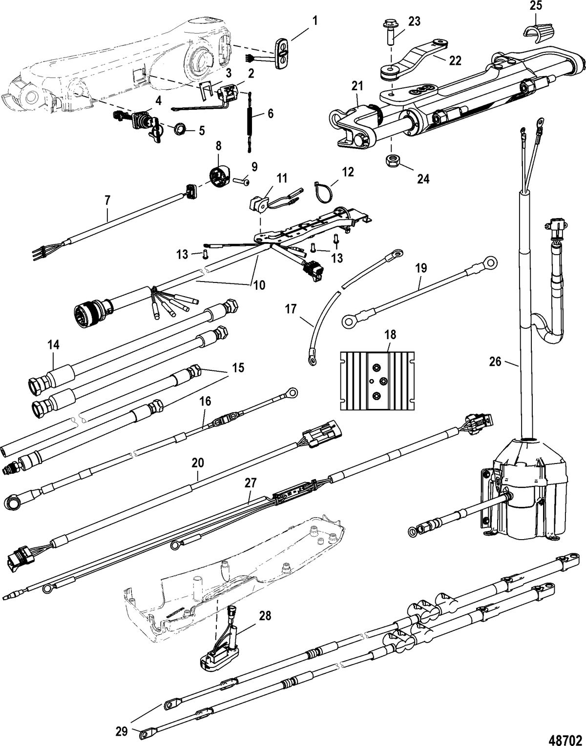 ACCESSORIES STEERING SYSTEMS AND COMPONENTS Tiller Handle Kit Components(Big Tiller-Power Steer, F150)