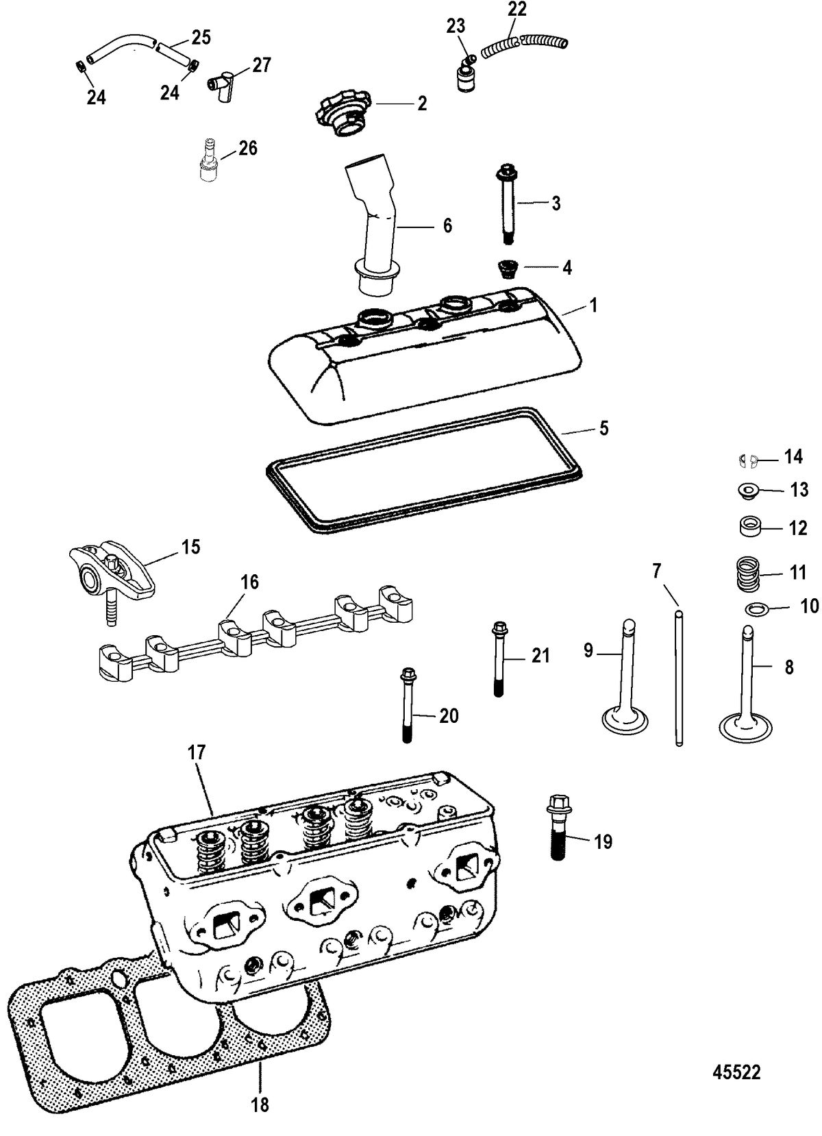 MERCRUISER 4.3L MPI ALPHA/BRAVO Cylinder Head and Rocker Cover