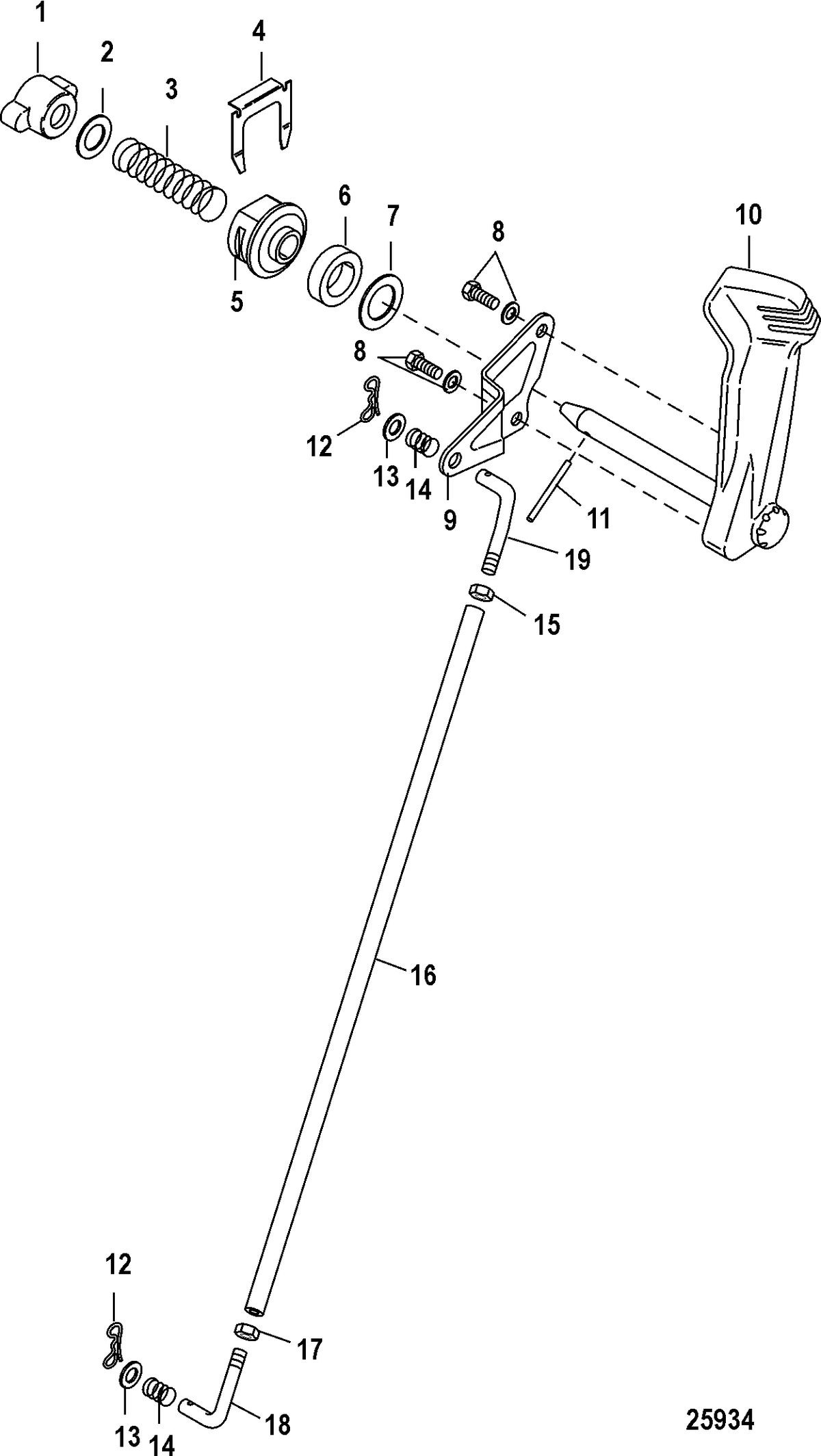 MERCURY/MARINER 25/30/JET 25 EFI/3 CYLINDER 4-STROKE Shift Linkage, Jet-Tiller Handle