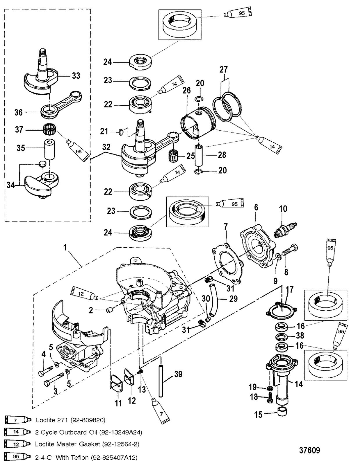 MERCURY/MARINER 4/5 HP CYLINDER BLOCK/CRANKSHAFT/PISTON