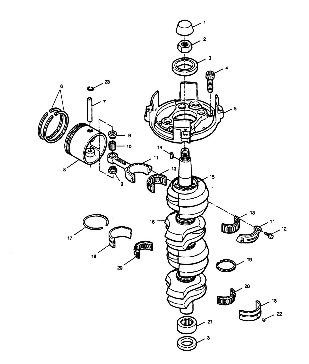 FORCE FORCE 1989 125 H.P. "B" MODELS-L-DRIVE CRANKSHAFT AND PISTON