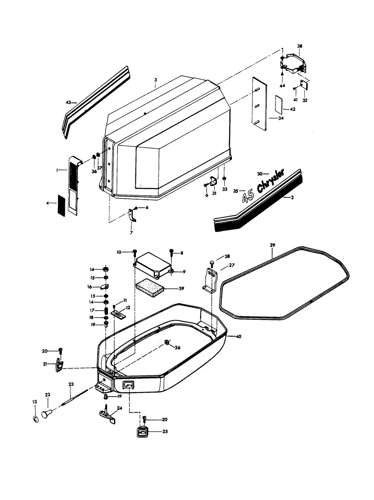 CHRYSLER 45 H.P. ENGINE COVER AND SUPPORT PLATE