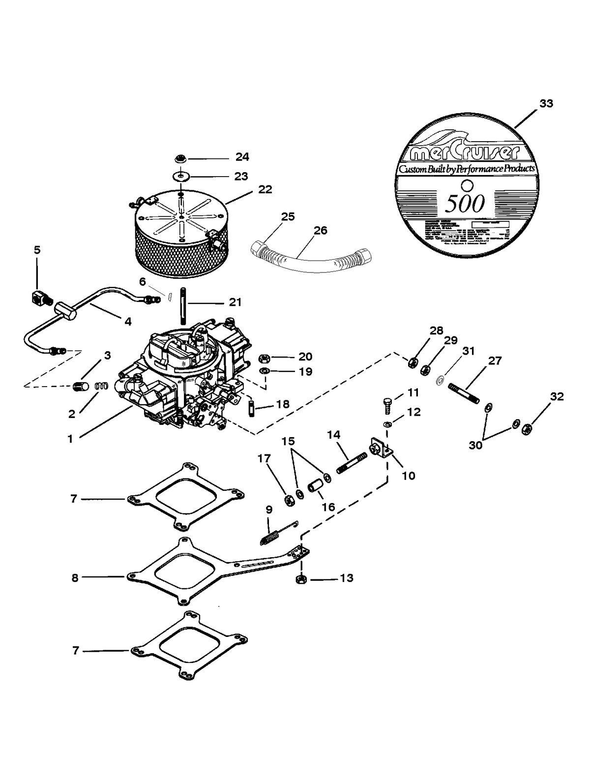 MERCRUISER HP 500 (502 CID) CARBURETOR AND LINKAGE