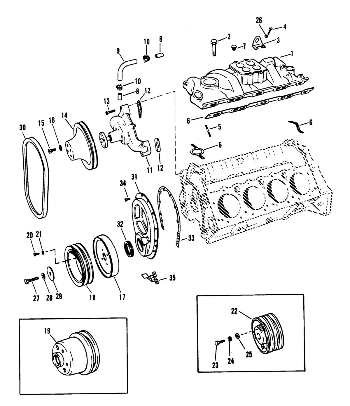 MERCRUISER 454 MAGNUM ALPHA ONE ENGINE INTAKE MANIFOLD AND FRONT COVER