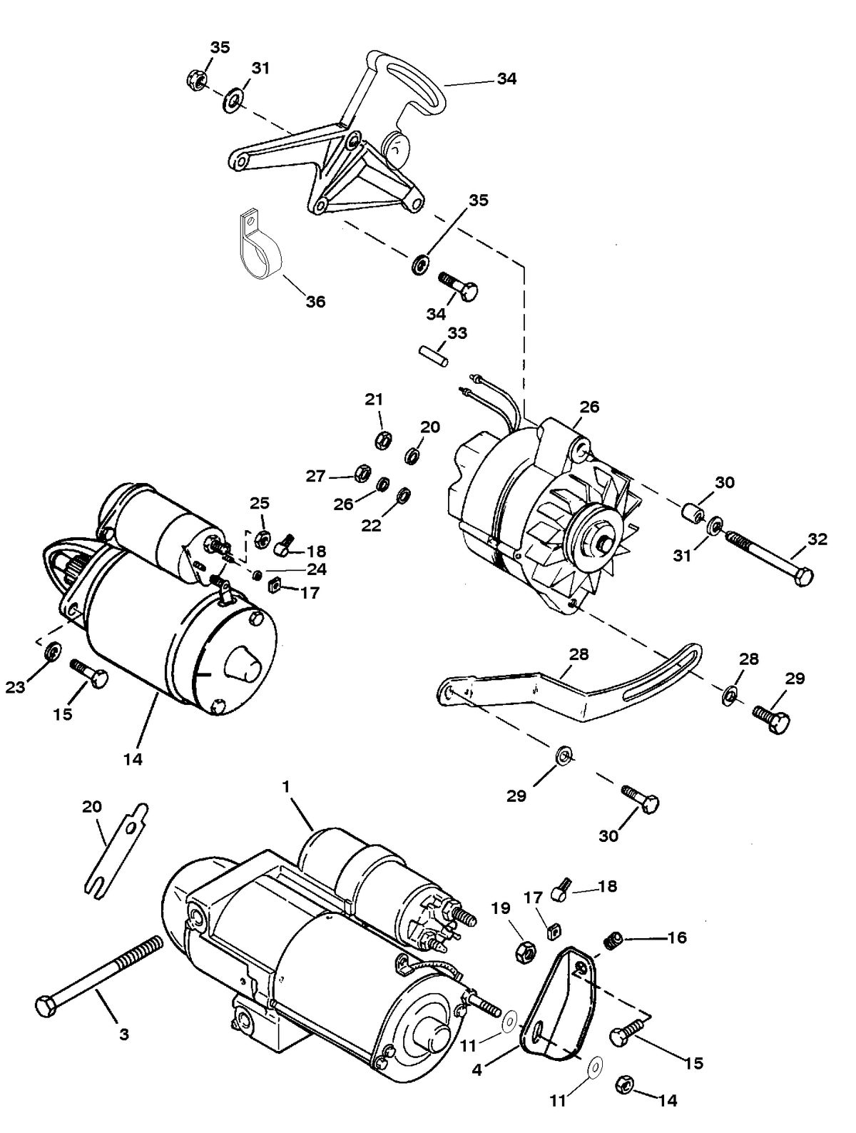 MERCRUISER 450 H.P. (454 CID) 7.4L ENGINE STARTER AND ALTERNATOR