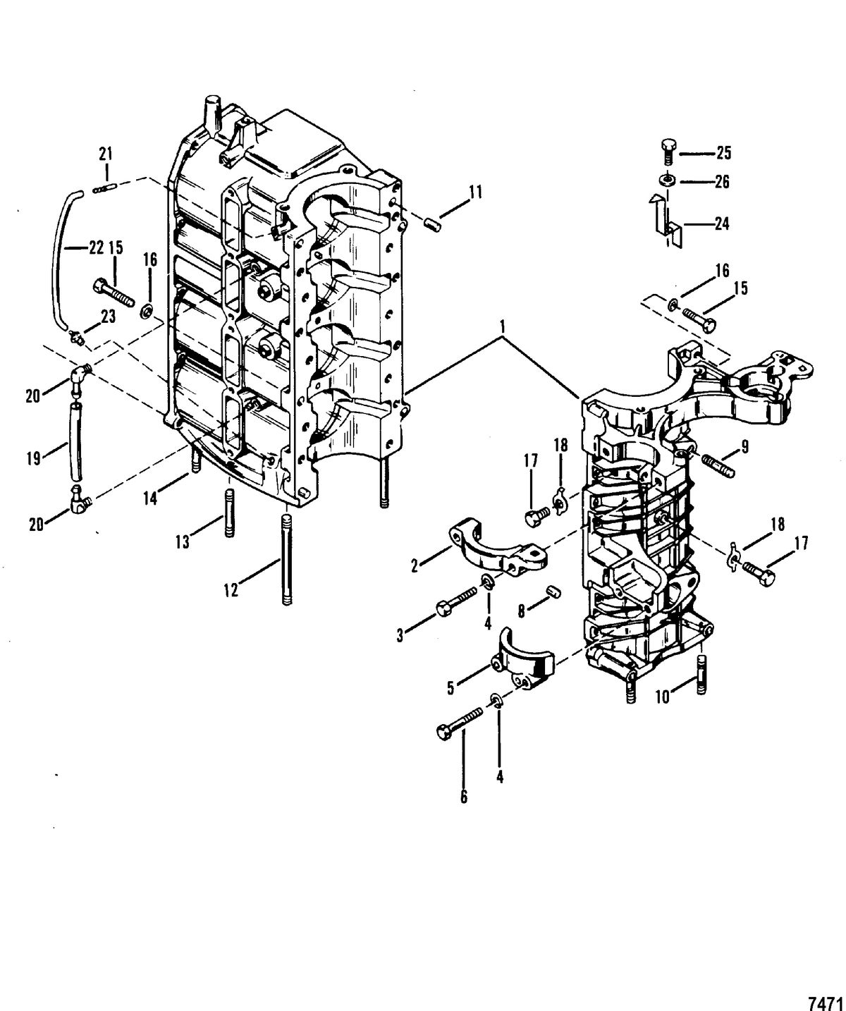 MERCURY/MARINER 45 HP Cylinder Block and Crankcase Assembly