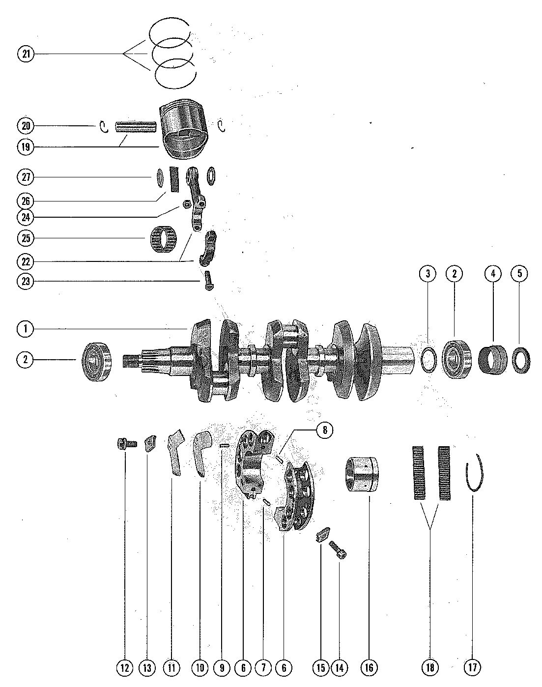 MERCURY MERC 650 (3 CYLINDER) CRANKSHAFT, PISTONS AND CONNECTING RODS