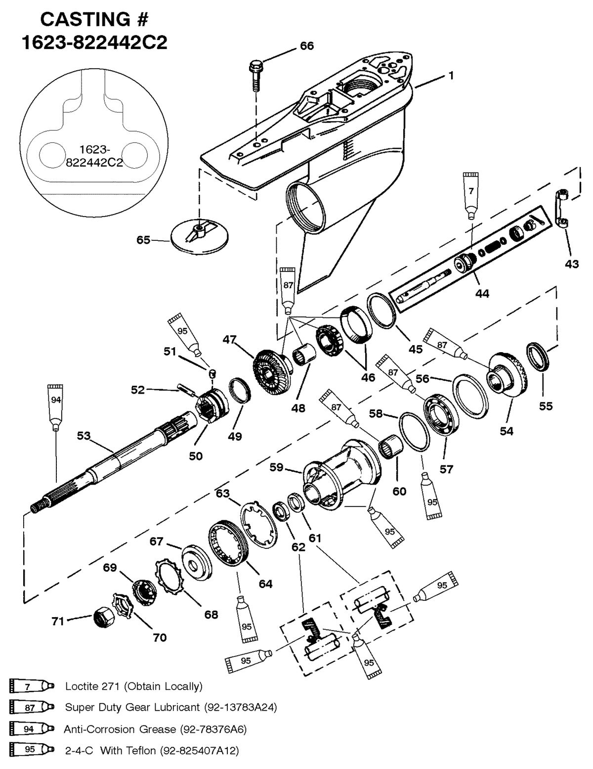 MERCURY/MARINER 200 DFI 3.0L GEAR HSG(PROP SHAFT)STD. ROTATION(G437999 & BELOW)