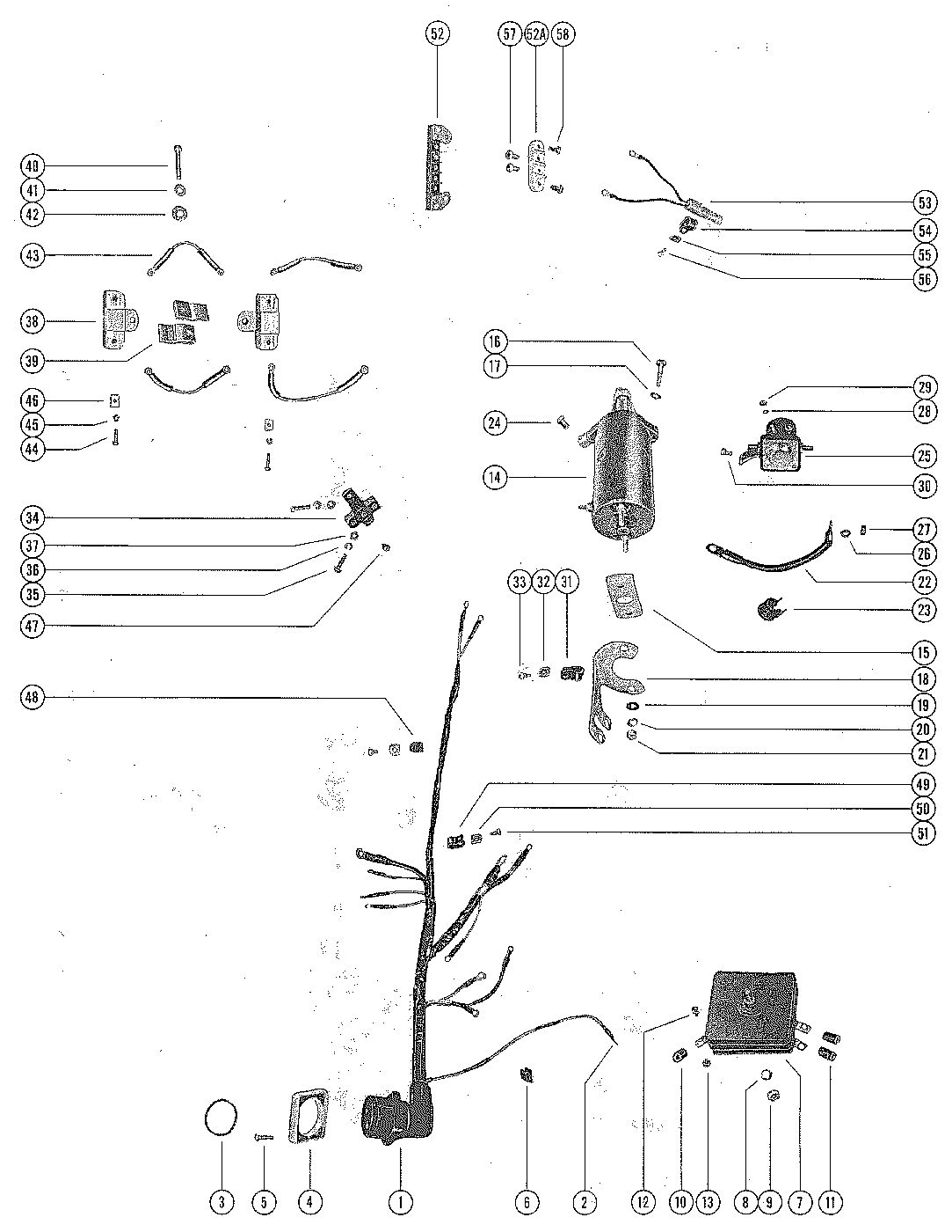 MERCURY MERC 700-1/2 STARTER MOTOR, STARTER SOLENOID, RECTIFIER AND WIRING HARNES