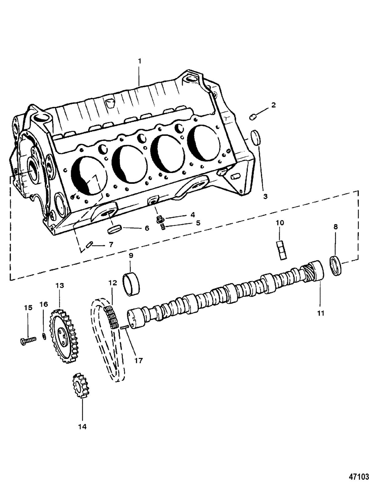 MERCRUISER 5.7L 2BBL COMP SKI ENGINE CYLINDER BLOCK AND CAMSHAFT