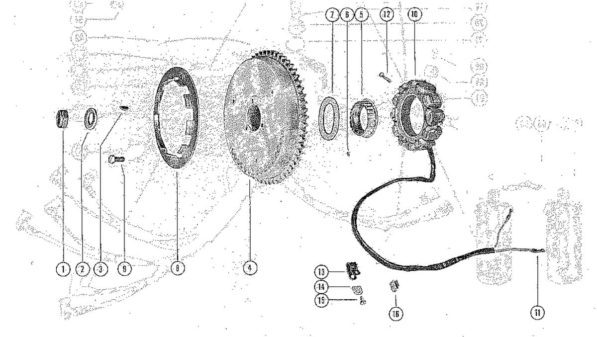 MERCURY MERC 600, 600 EL FLYWHEEL ASSEMBLY AND STATOR