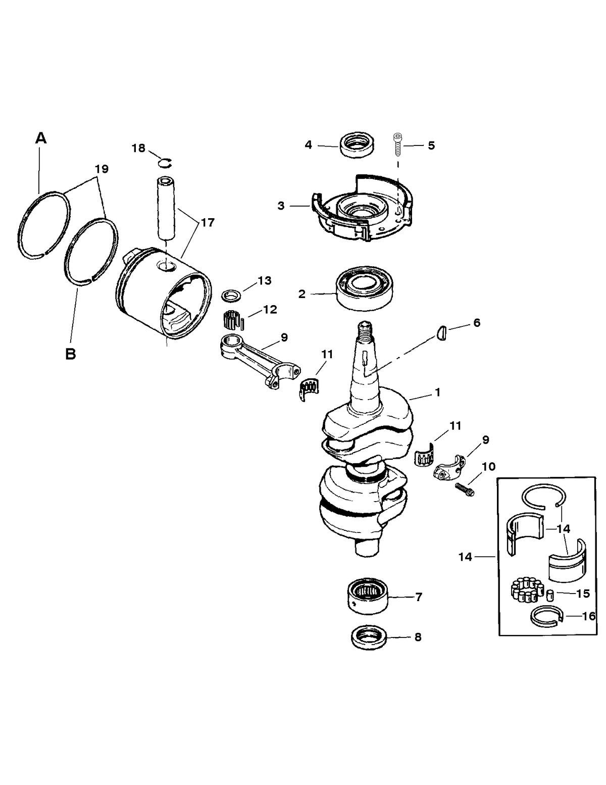 FORCE 40/50 H.P. CRANKSHAFT AND PISTON