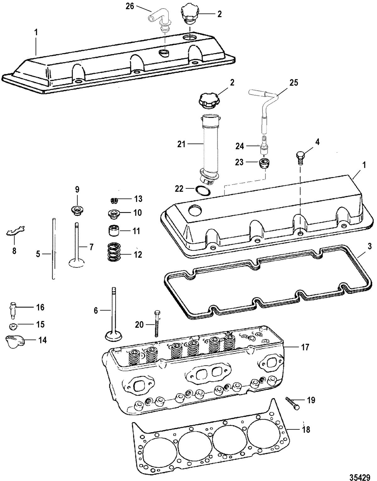 MERCRUISER 7.4L MPI BRAVO L29 (GEN VI) CYLINDER HEAD AND ROCKER COVER