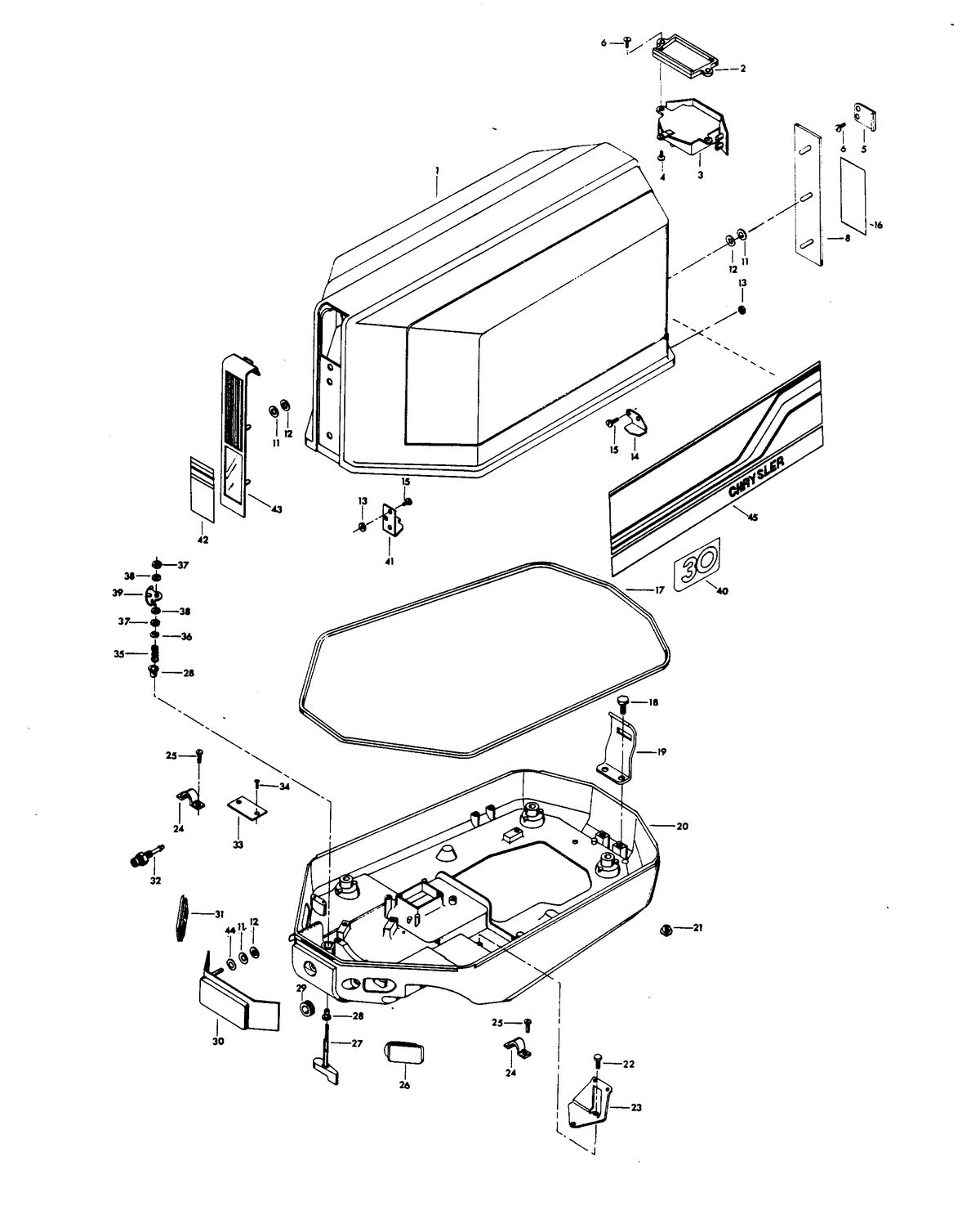 CHRYSLER 30 H.P. ENGINE COVER AND SUPPORT PLATE (ALTERNATOR MODELS)