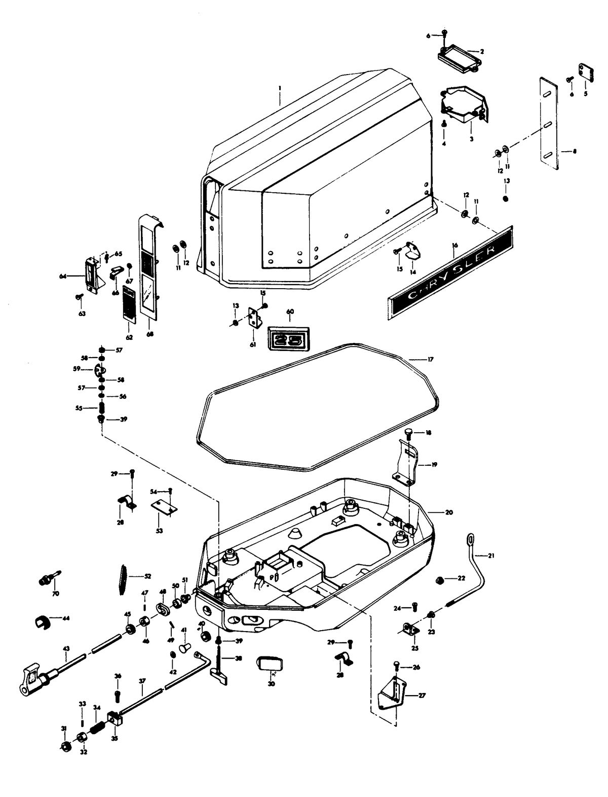 CHRYSLER 25 H.P. ENGINE COVER AND SUPPORT PLATE (MANUAL START MODELS)