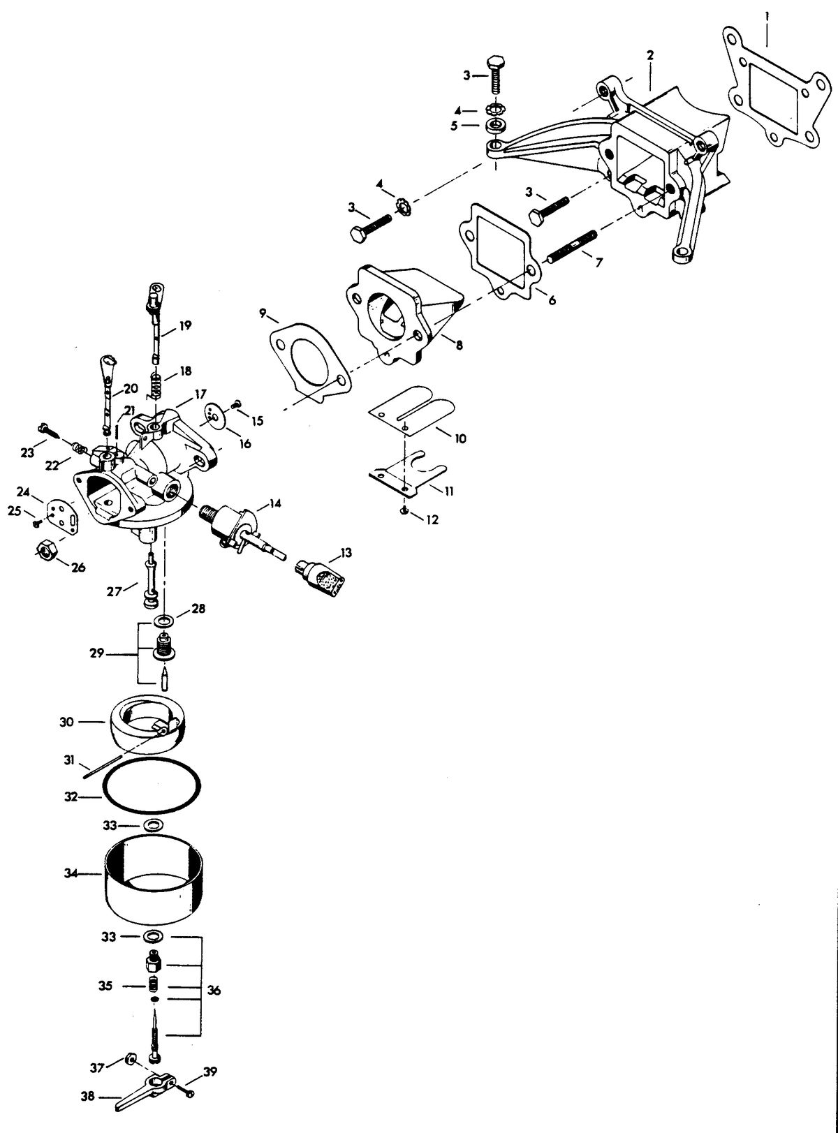 CHRYSLER 4 H.P. CARBURETOR AND REED PLATE