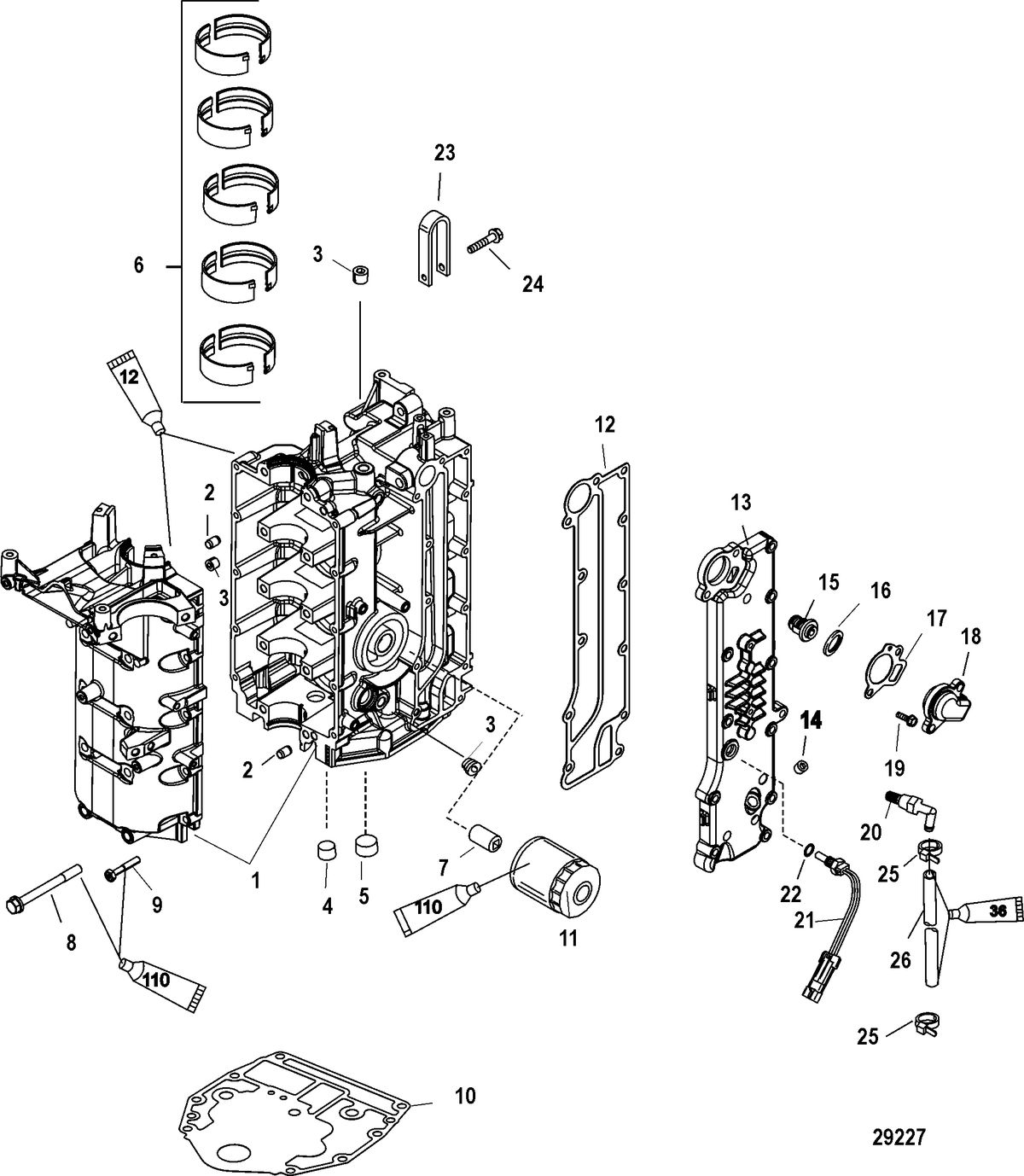 MERCURY/MARINER 40/50/60/JET 40 EFI - 4 CYLINDER  4-STROKE Cylinder Block and Crankcase