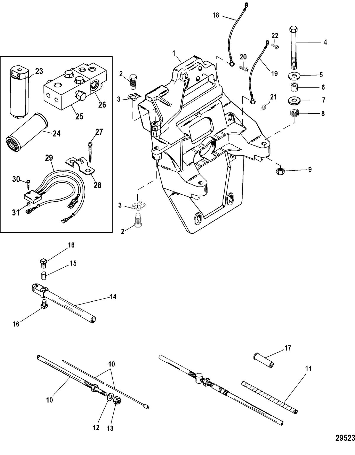 MERCRUISER BRAVO-I XR/XZ STERNDRIVE AND TRANSOM ASSEMBLY Transom Plate And Shift Cable