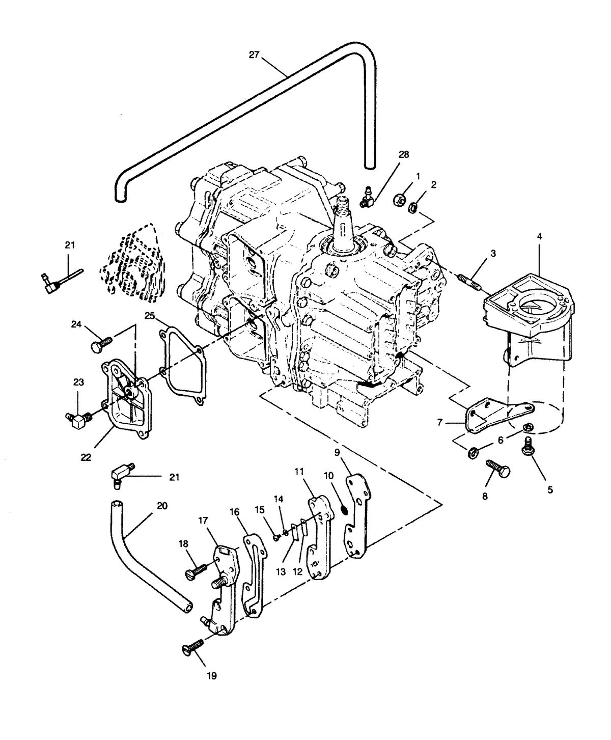 FORCE FORCE 1991 50 H.P. "A" MODELS RECIRCULATION SYSTEM AND STARTER BRACKETS