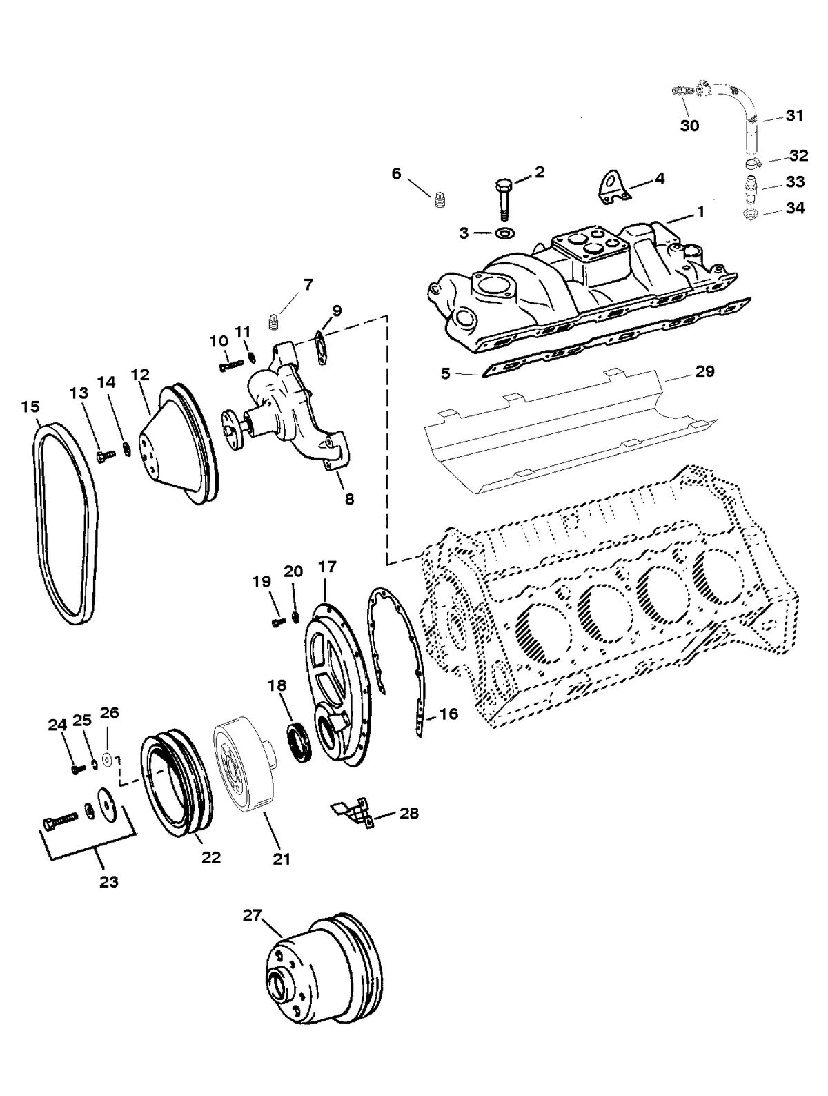 RACE STERNDRIVE HP 500 BULLDOG (540 CID) INTAKE MANIFOLD AND FRONT COVER
