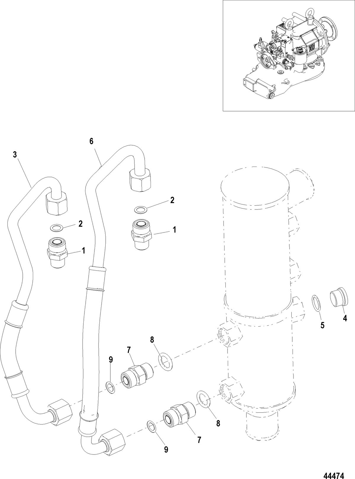MERCRUISER ZEUS JH Transmission Oil Lines, No Drop Box