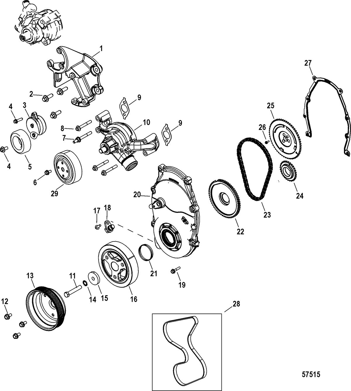 MERCRUISER 4.5L MPI ALPHA/BRAVO Front Cover and Circulating Pump