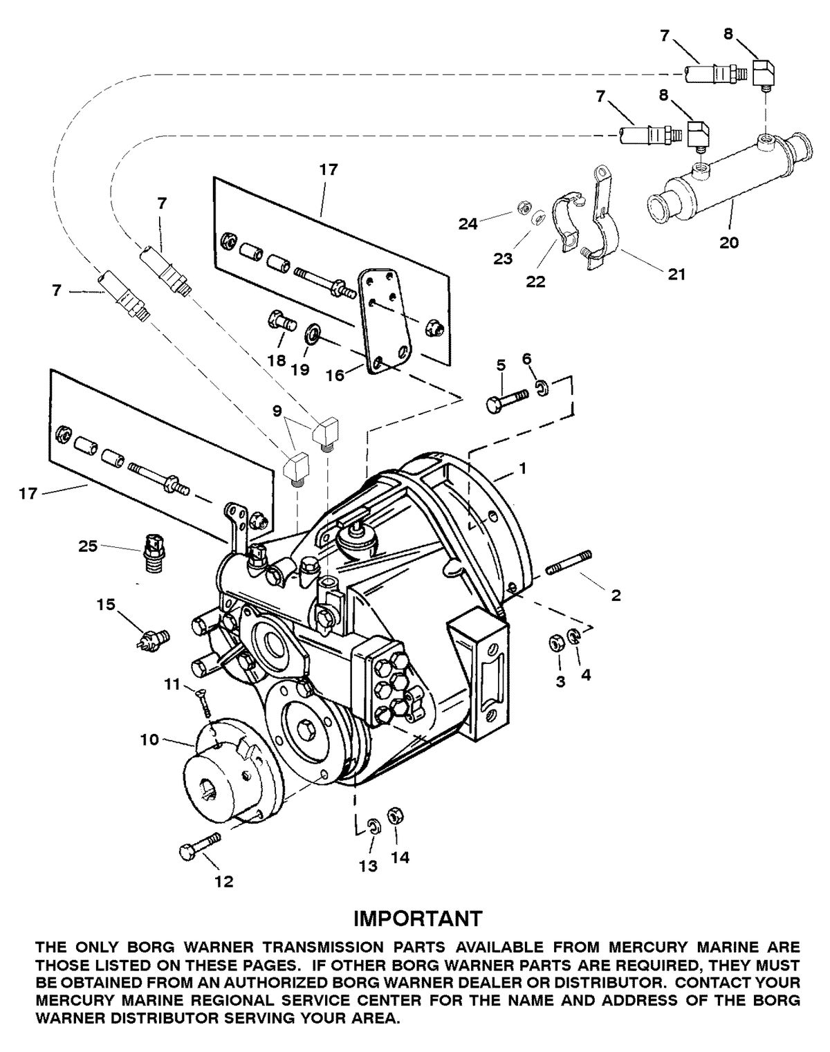 MERCRUISER 5.7L INBOARD ENGINE TRANSMISSION AND RELATED PARTS (BORG WARNER 5000)
