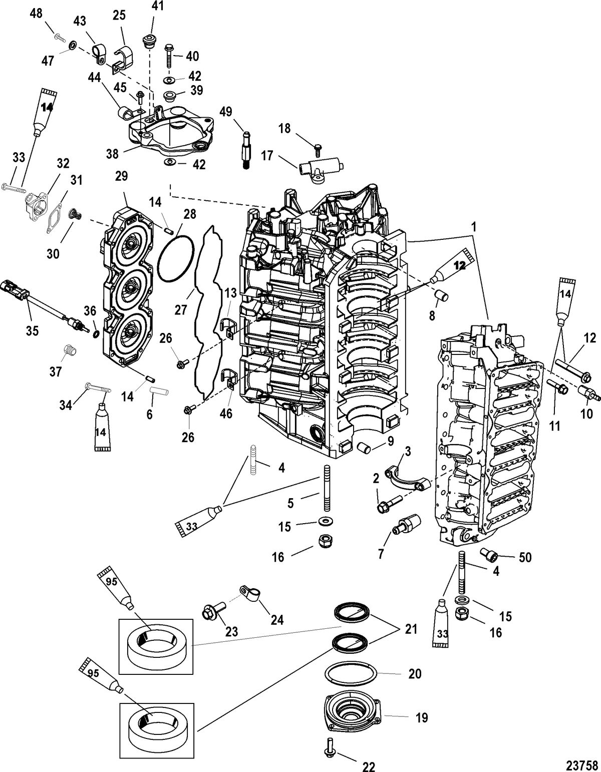 MERCURY/MARINER 200/225 (3.0L)(MECHANICAL) Cylinder Block and End Cap