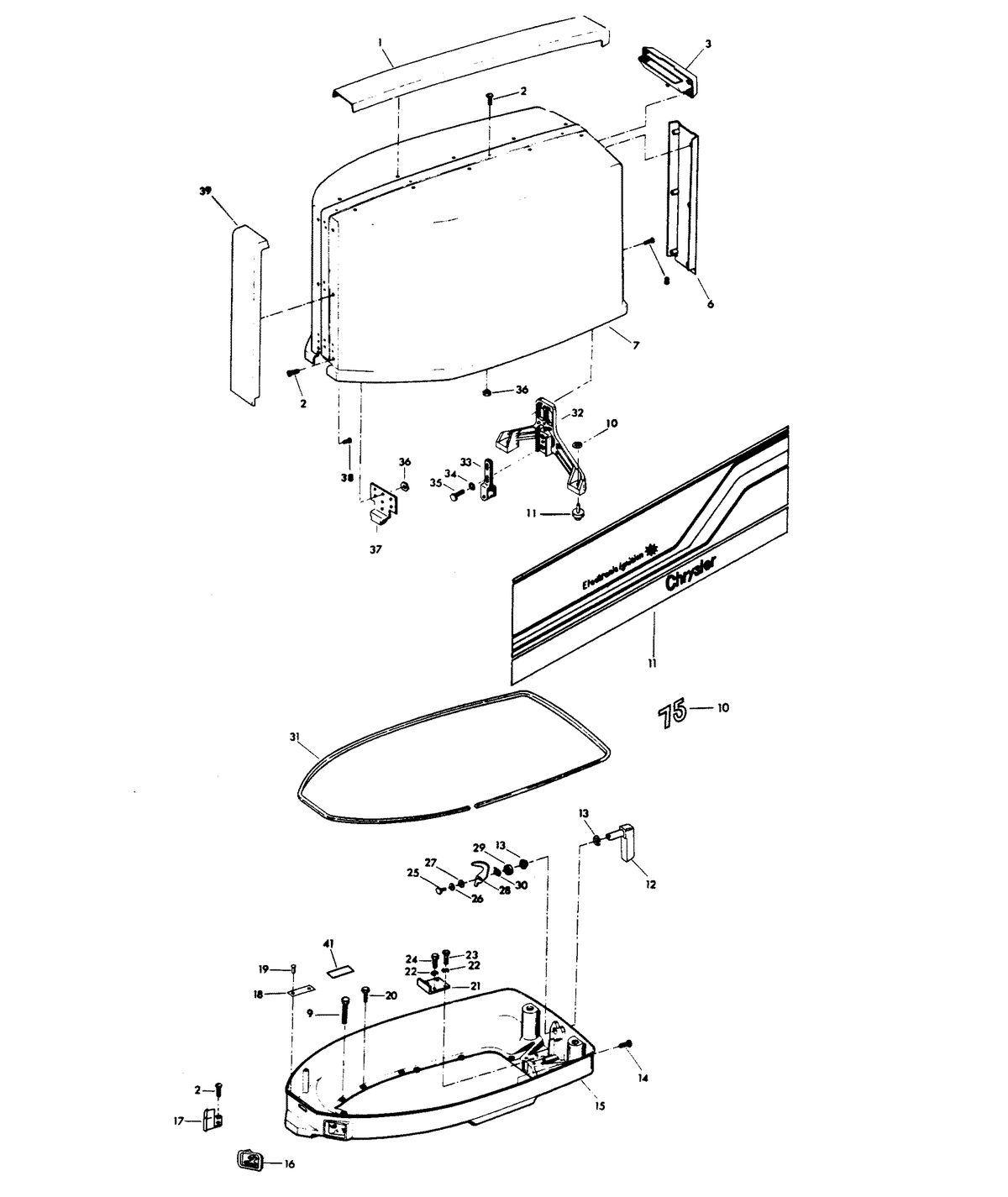 CHRYSLER 75 H.P. ENGINE COVER AND SUPPORT PLATE