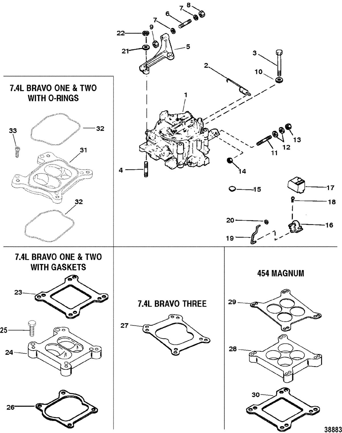 MERCRUISER 7.4L 454 MAG BRAVO GEN V CARBURETOR AND LINKAGE