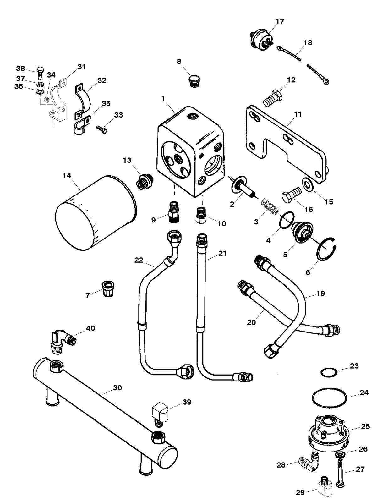 MERCRUISER 800 SC ENGINE OIL COOLER, FILTER AND ADAPTOR (SERIAL # 0F615830 AND UP)