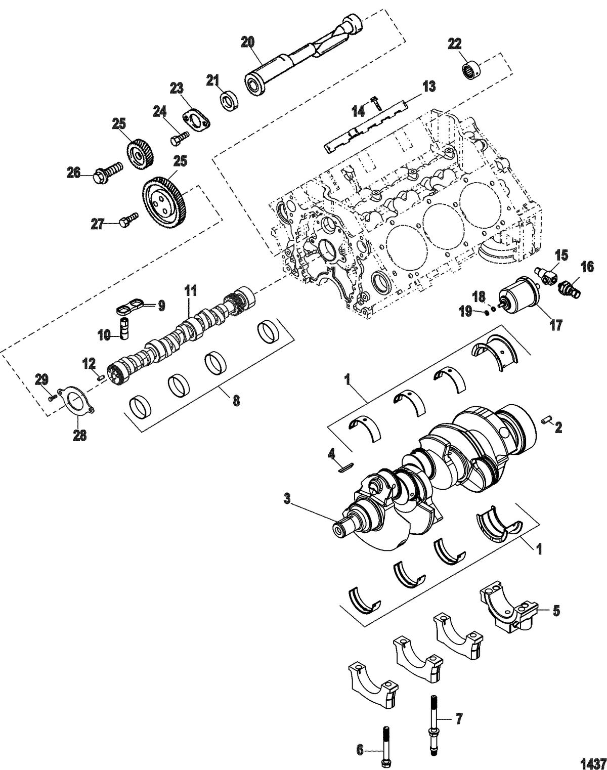 MERCRUISER 4.3L MPI ALPHA/BRAVO Cylinder Block, Camshaft , Crankshaft and Balanceshaft