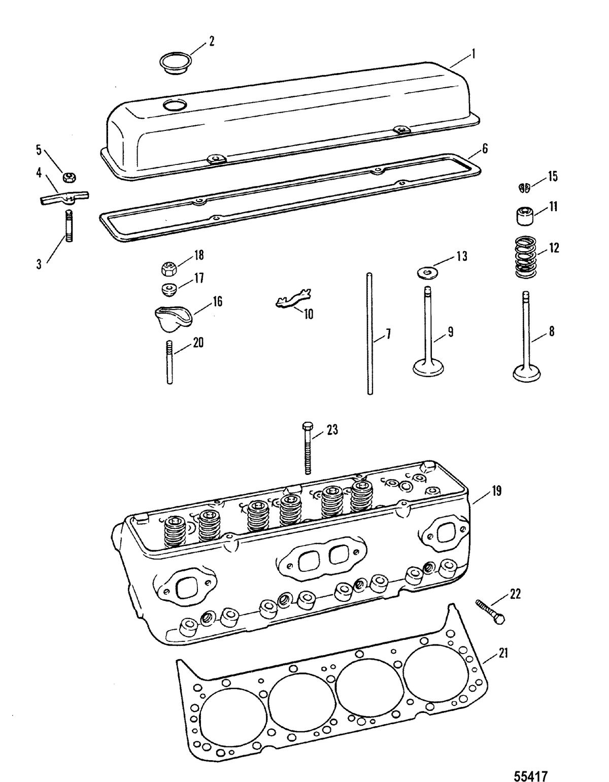 MERCRUISER 454 MAGNUM BRAVO ENGINE CYLINDER HEAD AND ROCKER COVER
