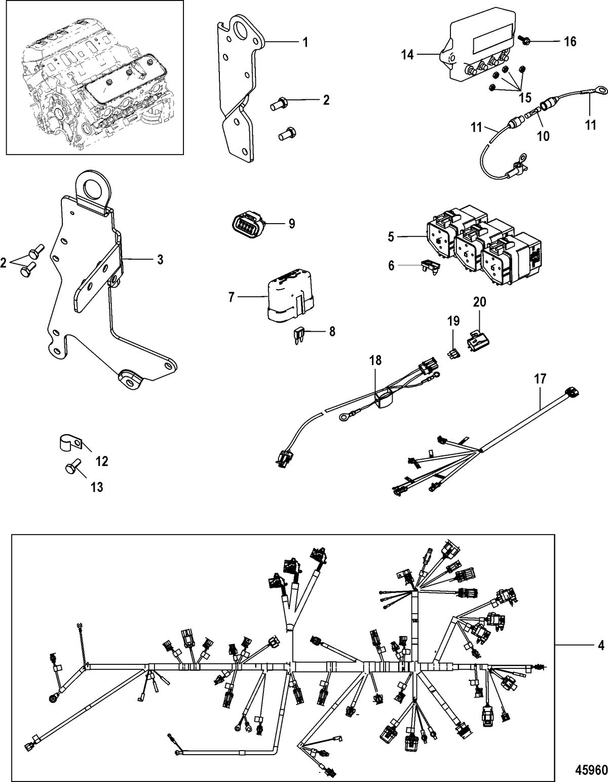 MERCRUISER 4.3L MPI ALPHA/BRAVO EC Harness, Lifting Brackets and Mercathode