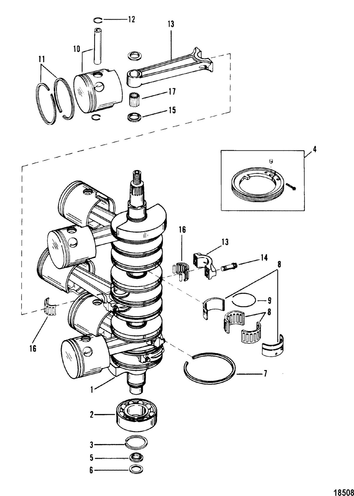 MERCURY/MARINER XR-4/MAGNUM II Crankshaft, Pistons and Connecting Rods