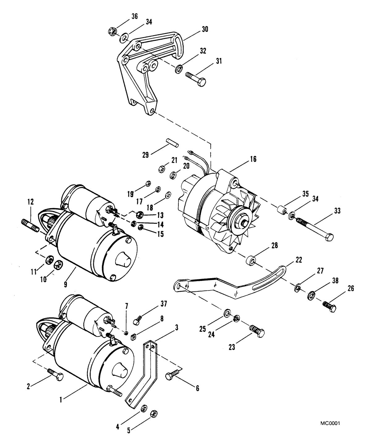 MERCRUISER 300 TEMPEST (MR/TR) ENGINE STARTER MOTOR AND ALTERNATOR